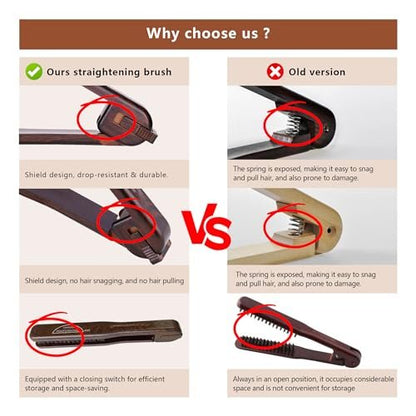 PERFEHAIR Double Sided Straightening Brush - Natural Boar Bristle Clamp for Smooth, Frizz-Free Styling, No Hair Pulling, Long-Lasting Design Avelisse