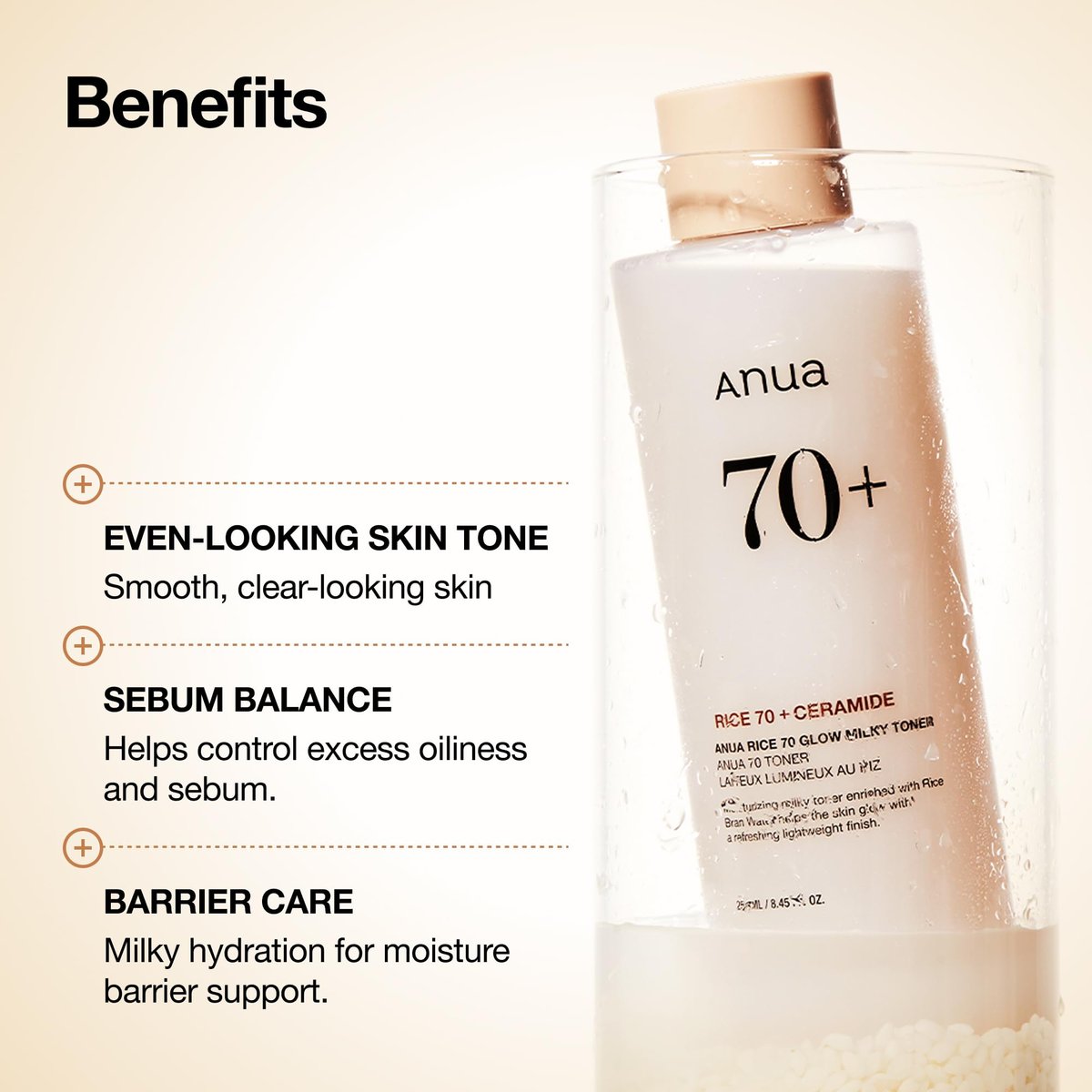 Anua Rice 70 Glow Milky Toner – Hydrating & Barrier Care with Rice Water, Niacinamide, Ceramides – Fragrance-Free, Non-Comedogenic – Korean Skincare, 8.45 fl.oz. Avelisse