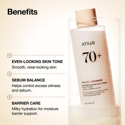 Anua Rice 70 Glow Milky Toner – Hydrating & Barrier Care with Rice Water, Niacinamide, Ceramides – Fragrance-Free, Non-Comedogenic – Korean Skincare, 8.45 fl.oz. Avelisse