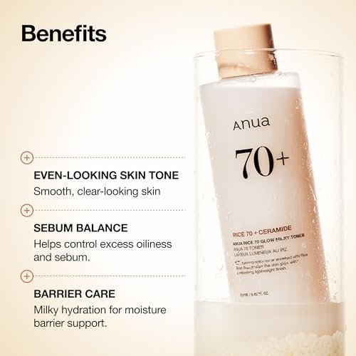 Anua Rice 70 Glow Milky Toner – Hydrating & Barrier Care with Rice Water, Niacinamide, Ceramides – Fragrance-Free, Non-Comedogenic – Korean Skincare, 8.45 fl.oz. Avelisse