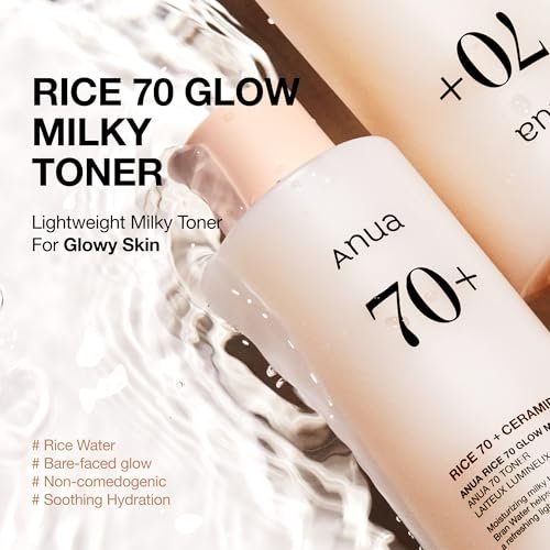 Anua Rice 70 Glow Milky Toner – Hydrating & Barrier Care with Rice Water, Niacinamide, Ceramides – Fragrance-Free, Non-Comedogenic – Korean Skincare, 8.45 fl.oz. Avelisse