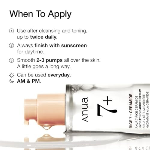 Anua Rice Ceramide 7 Hydrating Barrier Serum - Moisturizing Face Serum with Hyaluronic Acid & Niacinamide, Fragrance Free, Lightweight, Non-Comedogenic for Sensitive Dry Skin, Korean Skincare, 1.69 fl oz - görsel 12