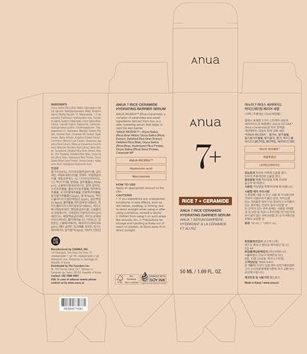 Anua Rice Ceramide 7 Hydrating Barrier Serum - Moisturizing Face Serum with Hyaluronic Acid & Niacinamide, Fragrance Free, Lightweight, Non-Comedogenic for Sensitive Dry Skin, Korean Skincare, 1.69 fl oz - görsel 16