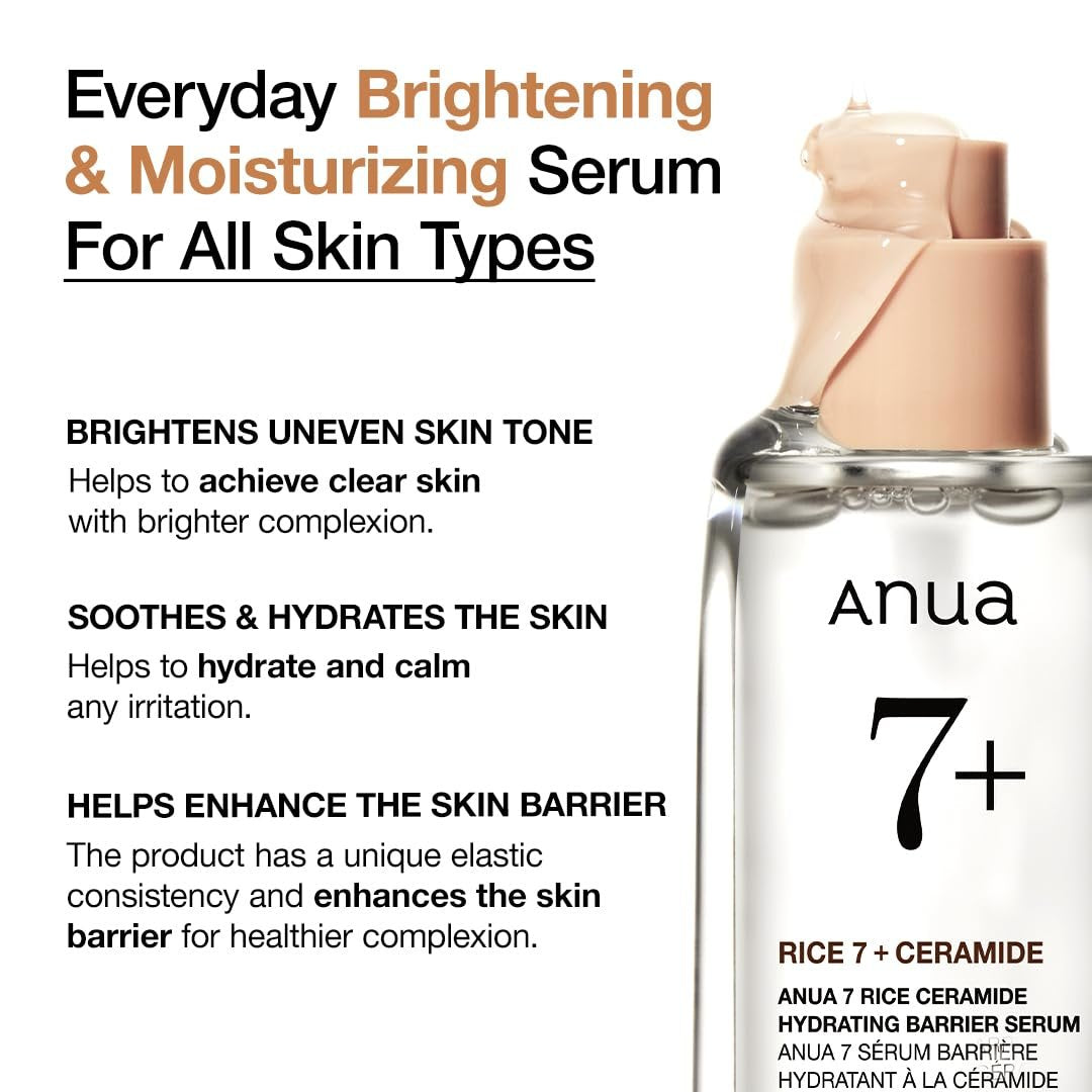 Anua Rice Ceramide 7 Hydrating Barrier Serum - Moisturizing Face Serum with Hyaluronic Acid & Niacinamide, Fragrance Free, Lightweight, Non-Comedogenic for Sensitive Dry Skin, Korean Skincare, 1.69 fl oz - görsel 5