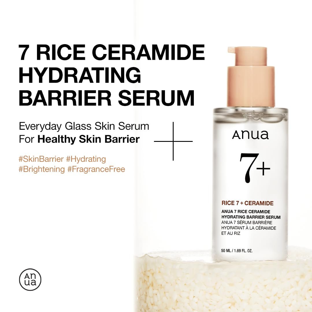 Anua Rice Ceramide 7 Hydrating Barrier Serum - Moisturizing Face Serum with Hyaluronic Acid & Niacinamide, Fragrance Free, Lightweight, Non-Comedogenic for Sensitive Dry Skin, Korean Skincare, 1.69 fl oz - görsel 3