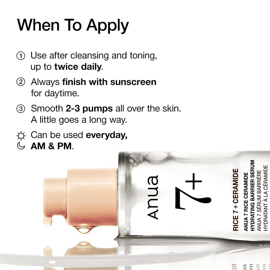 Anua Rice Ceramide 7 Hydrating Barrier Serum - Moisturizing Face Serum with Hyaluronic Acid & Niacinamide, Fragrance Free, Lightweight, Non-Comedogenic for Sensitive Dry Skin, Korean Skincare, 1.69 fl oz - görsel 11