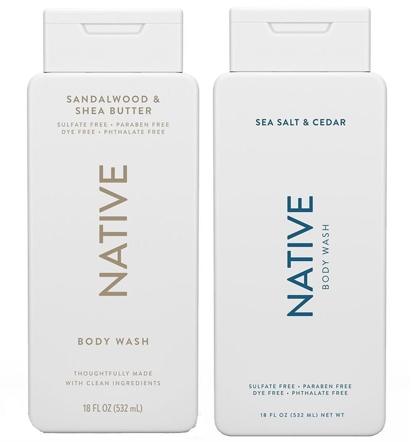 Native Body Wash 2-Pack: Sandalwood & Shea Butter + Sea Salt & Cedar (18 fl oz each) Avelisse