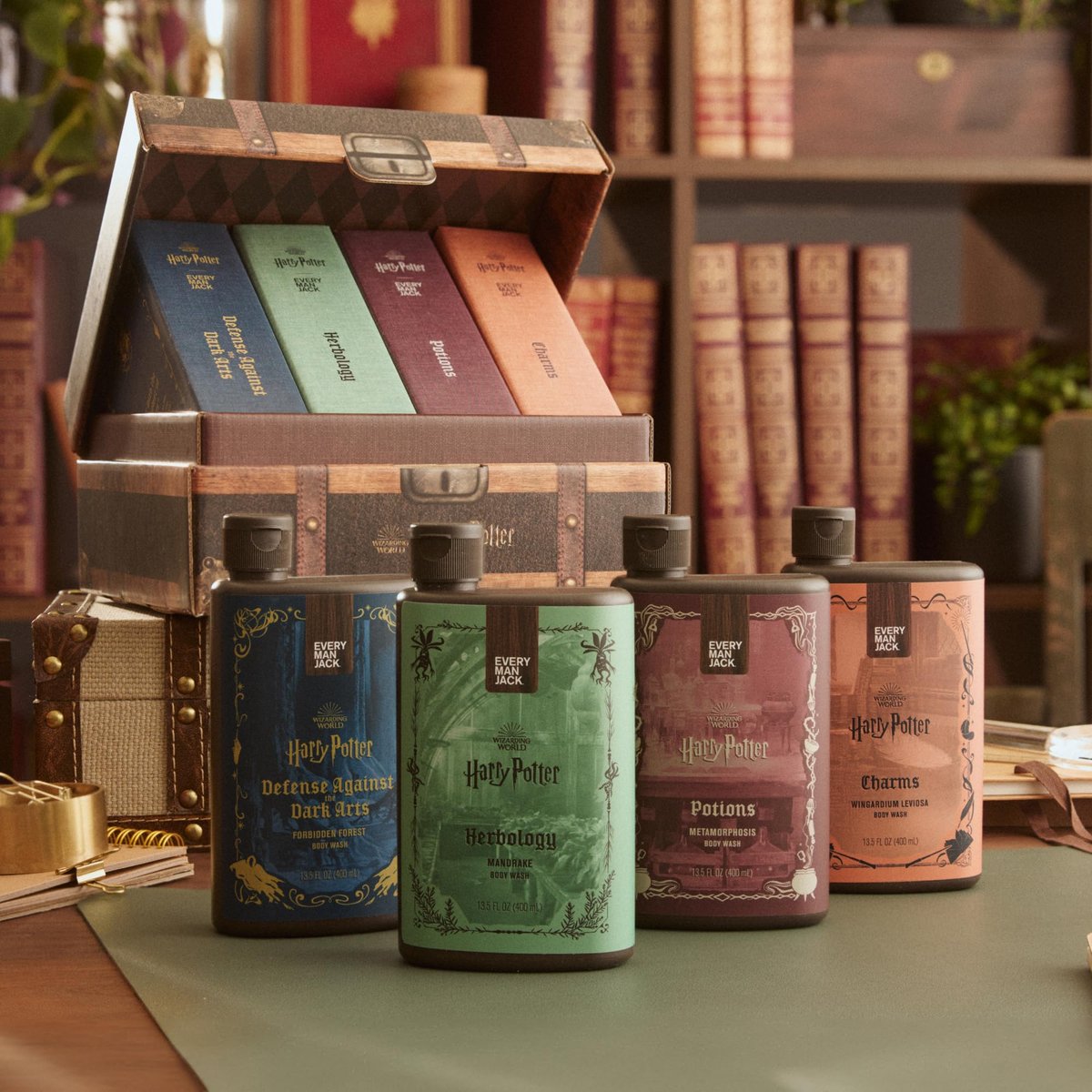 Every Man Jack Harry Potter Collectors Men's Body Wash Gift Set – 4 Hogwarts Inspired Scents, Clean Ingredients, 13.5 oz Each Avelisse