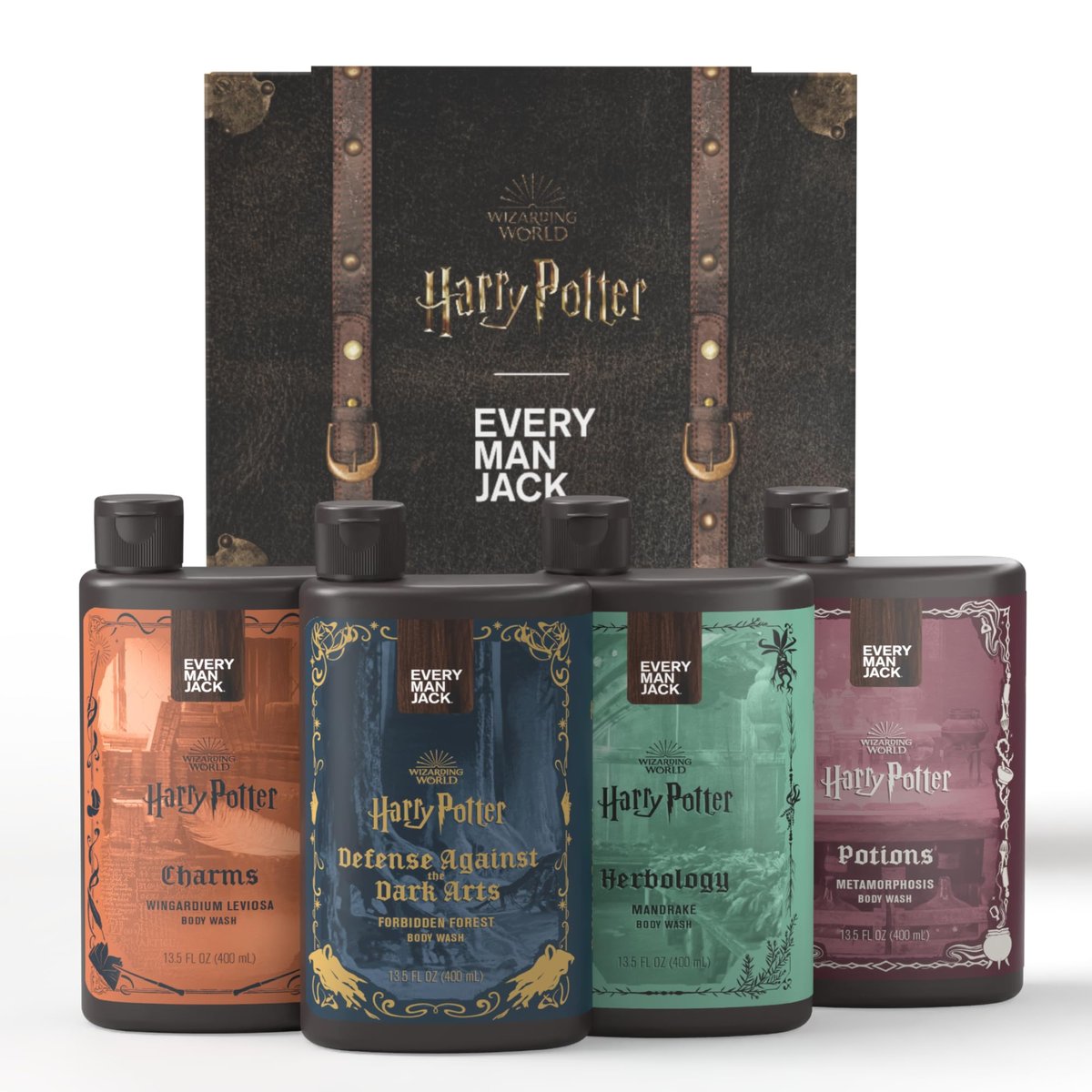 Every Man Jack Harry Potter Collectors Men's Body Wash Gift Set – 4 Hogwarts Inspired Scents, Clean Ingredients, 13.5 oz Each Avelisse