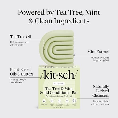 Kitsch Clarifying Tea Tree & Mint Conditioner Bar - Vegan, Color-Safe Solid Hair Conditioner for Scalp & Oil Control, 2.7 oz Avelisse