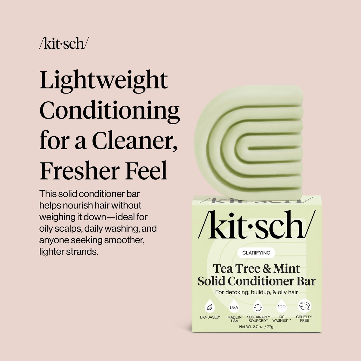 Kitsch Clarifying Tea Tree & Mint Conditioner Bar - Vegan, Color-Safe Solid Hair Conditioner for Scalp & Oil Control, 2.7 oz Avelisse