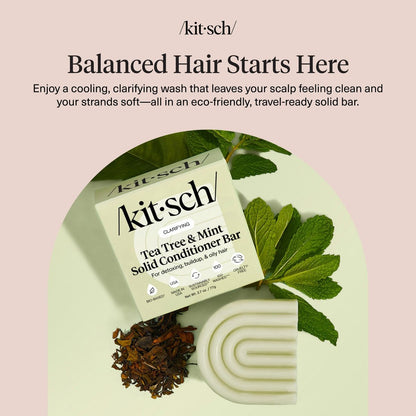 Kitsch Clarifying Tea Tree & Mint Conditioner Bar - Vegan, Color-Safe Solid Hair Conditioner for Scalp & Oil Control, 2.7 oz Avelisse