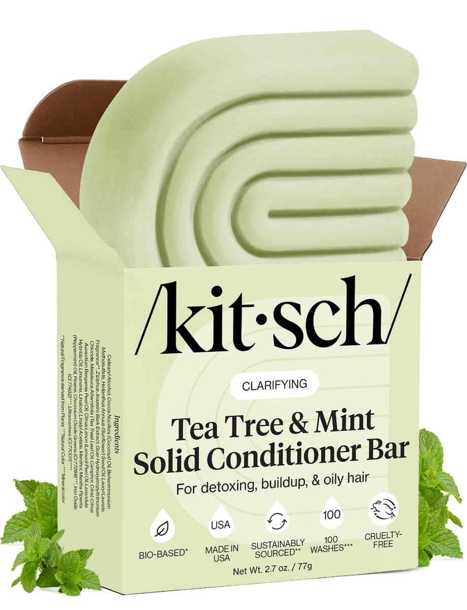 Kitsch Clarifying Tea Tree & Mint Conditioner Bar - Vegan, Color-Safe Solid Hair Conditioner for Scalp & Oil Control, 2.7 oz Avelisse