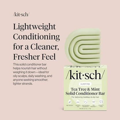 Kitsch Clarifying Tea Tree & Mint Conditioner Bar - Vegan, Color-Safe Solid Hair Conditioner for Scalp & Oil Control, 2.7 oz Avelisse
