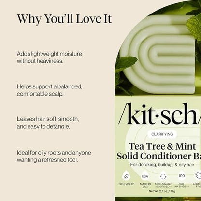 Kitsch Clarifying Tea Tree & Mint Conditioner Bar - Vegan, Color-Safe Solid Hair Conditioner for Scalp & Oil Control, 2.7 oz Avelisse