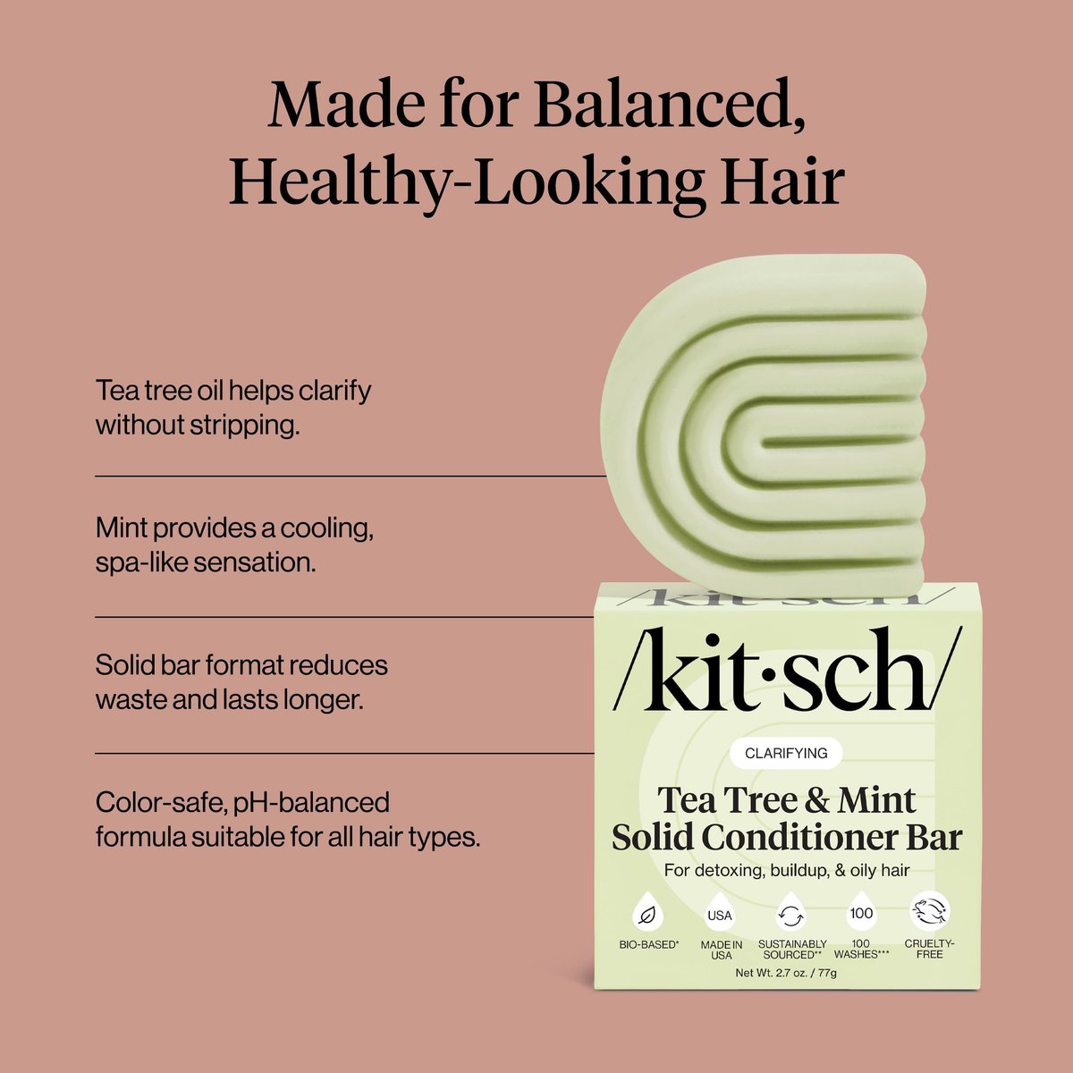 Kitsch Clarifying Tea Tree & Mint Conditioner Bar - Vegan, Color-Safe Solid Hair Conditioner for Scalp & Oil Control, 2.7 oz Avelisse