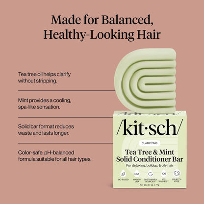 Kitsch Clarifying Tea Tree & Mint Conditioner Bar - Vegan, Color-Safe Solid Hair Conditioner for Scalp & Oil Control, 2.7 oz Avelisse