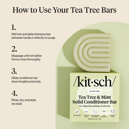 Kitsch Clarifying Tea Tree & Mint Conditioner Bar - Vegan, Color-Safe Solid Hair Conditioner for Scalp & Oil Control, 2.7 oz Avelisse