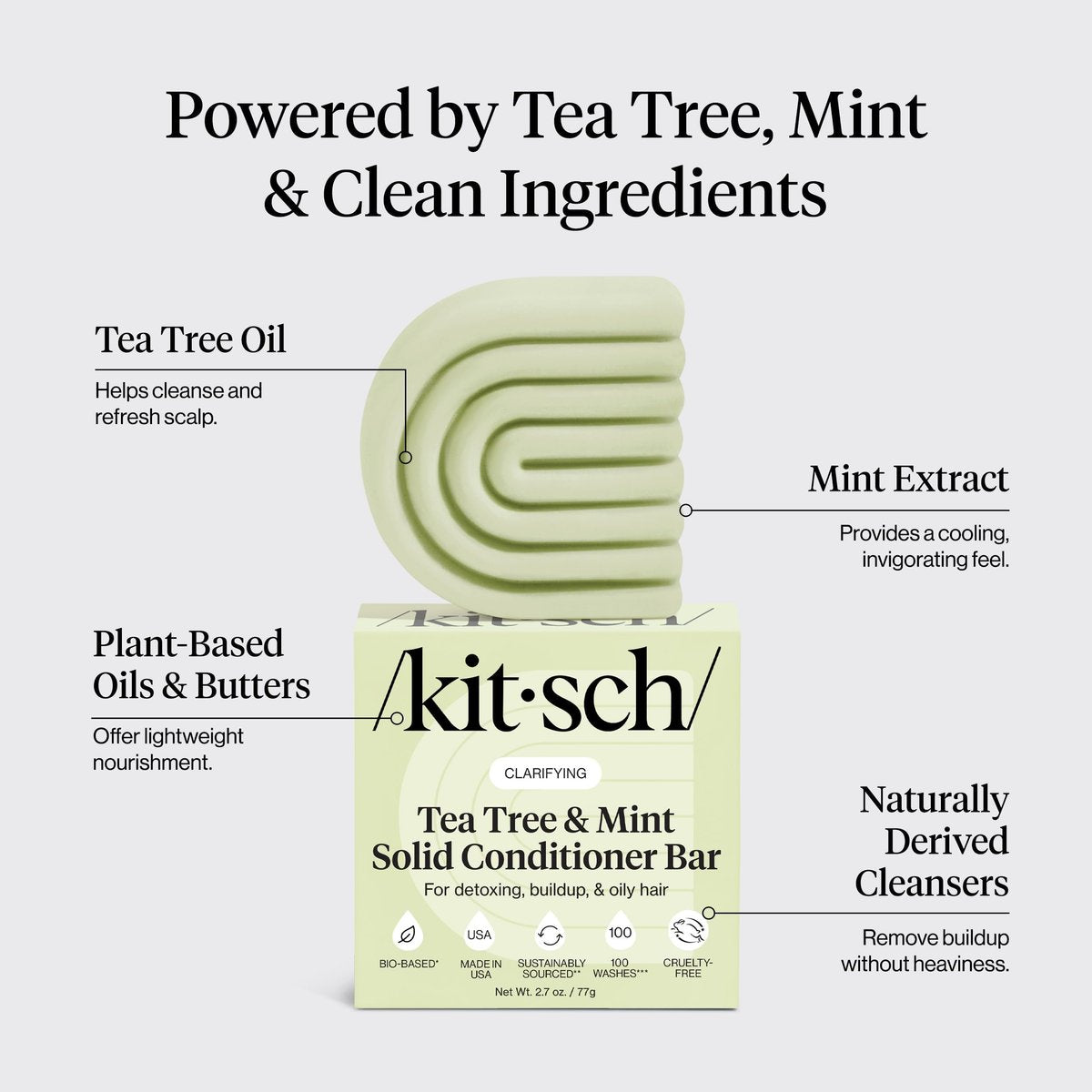 Kitsch Clarifying Tea Tree & Mint Conditioner Bar - Vegan, Color-Safe Solid Hair Conditioner for Scalp & Oil Control, 2.7 oz Avelisse