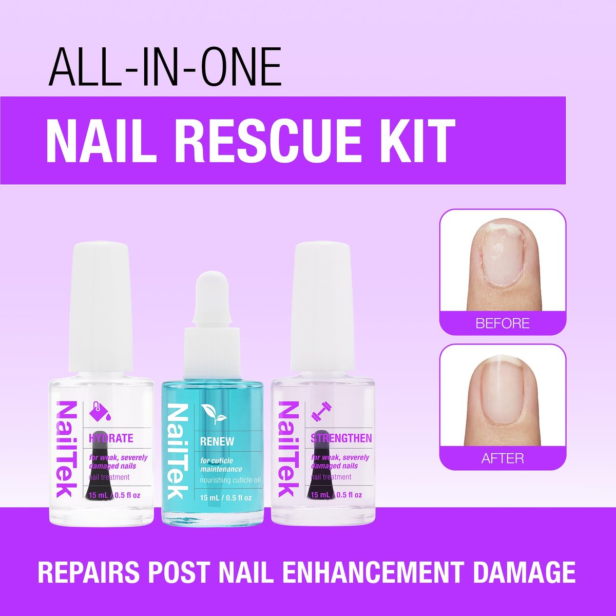 Nail Tek Rescue System – Nail Repair for Damaged Nails, Hydrate, Renew & Strengthen, Made in USA, 0.5 Fl Oz Each Avelisse