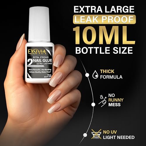 EXSIVIA Super Strong Nail Glue for Press On Nails, Acrylic Nails & Nail Tips (10ml) - Extra Strength Long Lasting Brush-On Adhesive, Mess-Free, No Dehydrator or Primer Needed - görsel 4