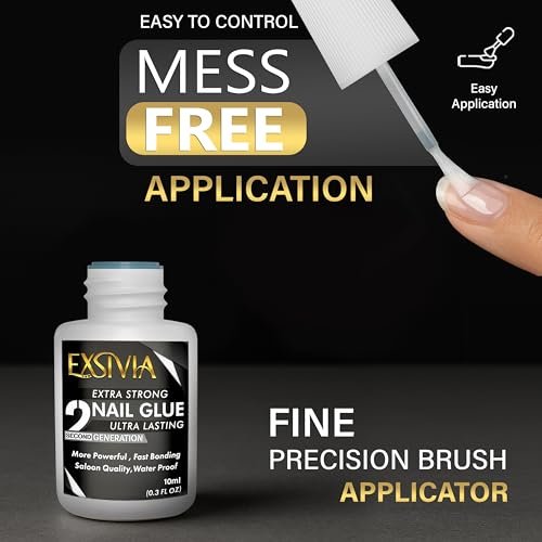 EXSIVIA Super Strong Nail Glue for Press On Nails, Acrylic Nails & Nail Tips (10ml) - Extra Strength Long Lasting Brush-On Adhesive, Mess-Free, No Dehydrator or Primer Needed - görsel 6
