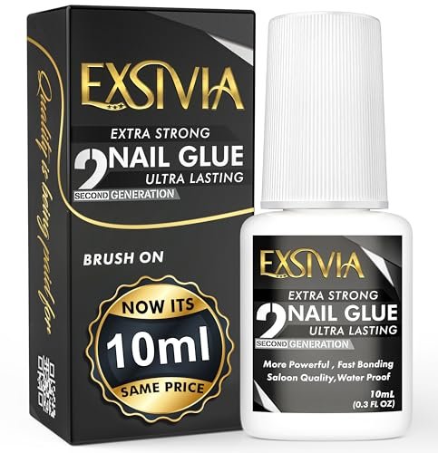 EXSIVIA Super Strong Nail Glue for Press On Nails, Acrylic Nails & Nail Tips (10ml) - Extra Strength Long Lasting Brush-On Adhesive, Mess-Free, No Dehydrator or Primer Needed - görsel 2