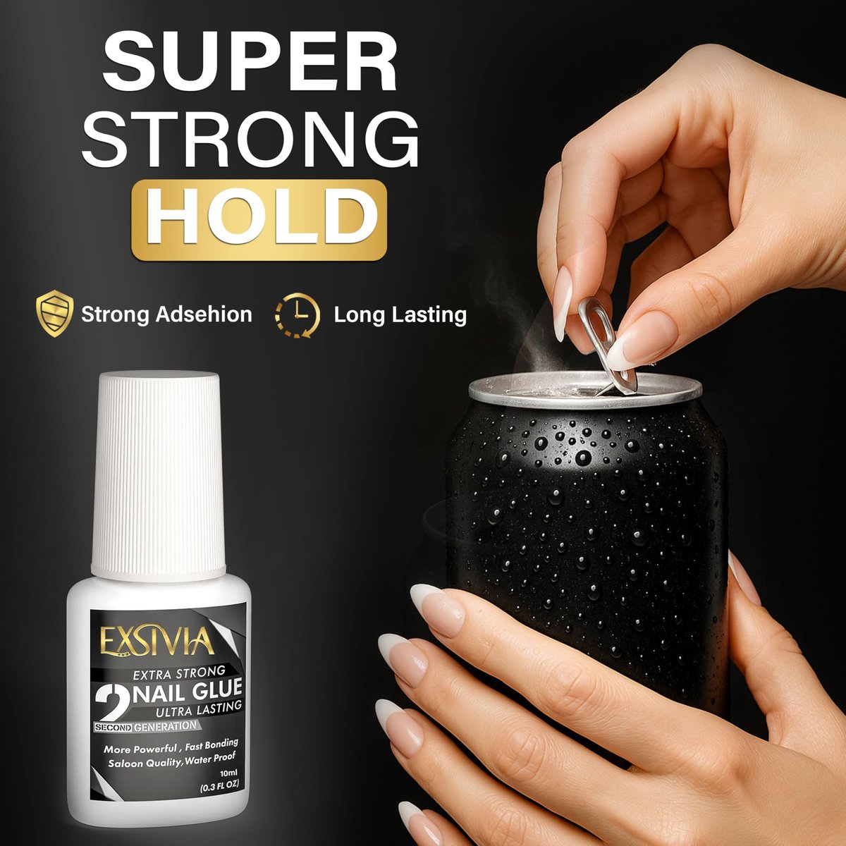 EXSIVIA Super Strong Nail Glue for Press On Nails, Acrylic Nails & Nail Tips (10ml) - Extra Strength Long Lasting Brush-On Adhesive, Mess-Free, No Dehydrator or Primer Needed - görsel 7