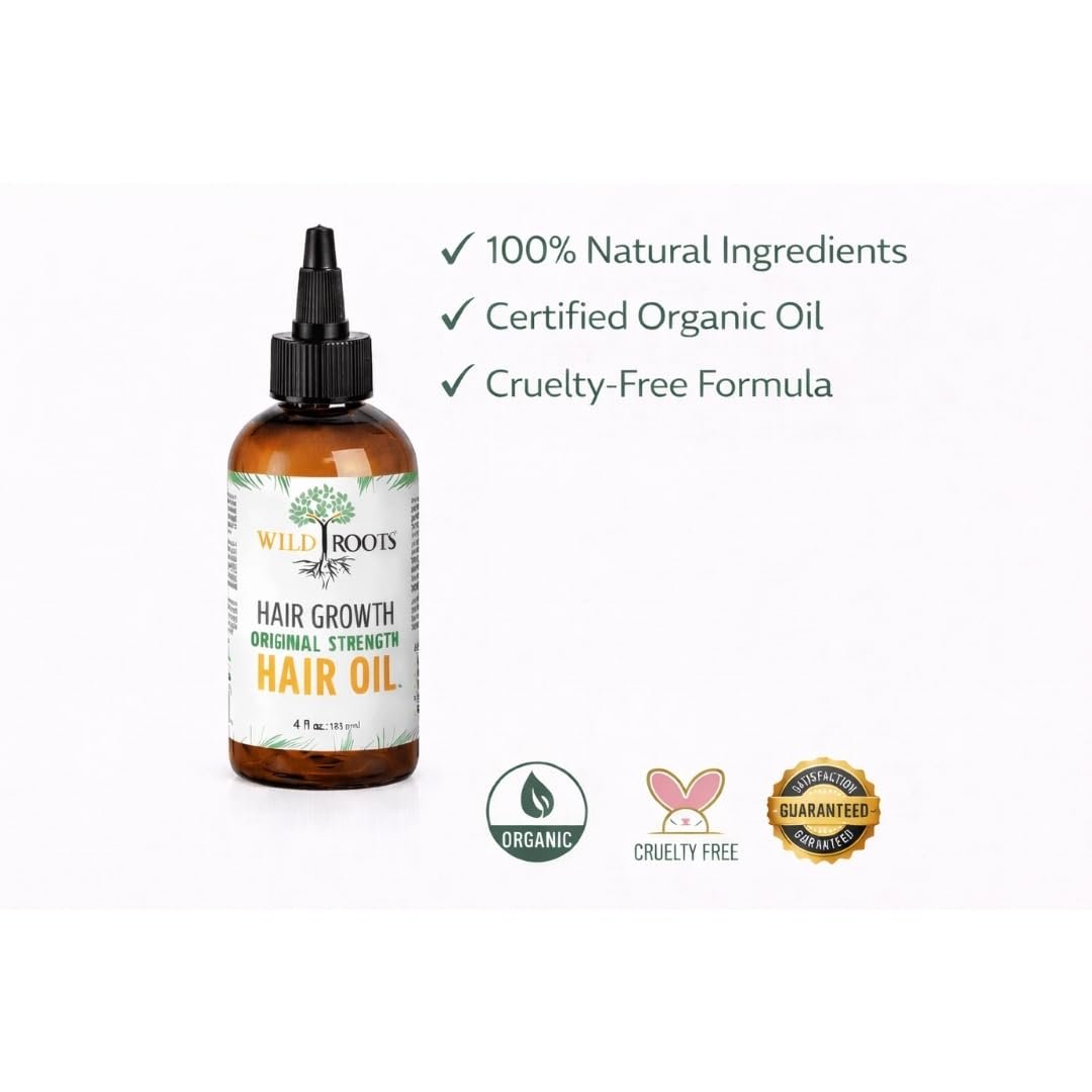 WILD ROOTS Original Strength Hair Growth Oil – Nourishing Formula to Strengthen & Promote Hair Growth – 4oz (118ml) - görsel 5
