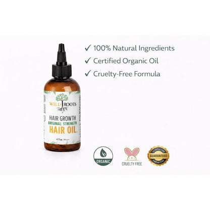 WILD ROOTS Original Strength Hair Growth Oil – Nourishing Formula to Strengthen & Promote Hair Growth – 4oz (118ml)