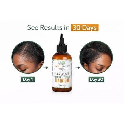 WILD ROOTS Original Strength Hair Growth Oil – Nourishing Formula to Strengthen & Promote Hair Growth – 4oz (118ml)
