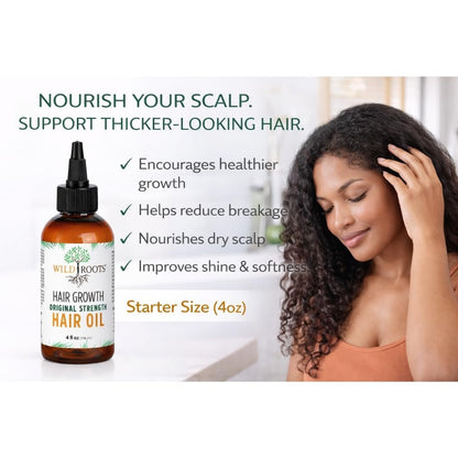 WILD ROOTS Original Strength Hair Growth Oil – Nourishing Formula to Strengthen & Promote Hair Growth – 4oz (118ml)