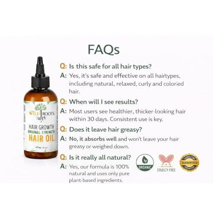 WILD ROOTS Original Strength Hair Growth Oil – Nourishing Formula to Strengthen & Promote Hair Growth – 4oz (118ml)