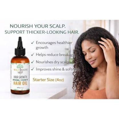 WILD ROOTS Original Strength Hair Growth Oil – Nourishing Formula to Strengthen & Promote Hair Growth – 4oz (118ml)