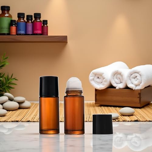 2-Pack Brown 50ml Glass Essential Oil Roller Bottles - Refillable Roll-On Containers for Fragrance, Perfume & Deodorant - görsel 13