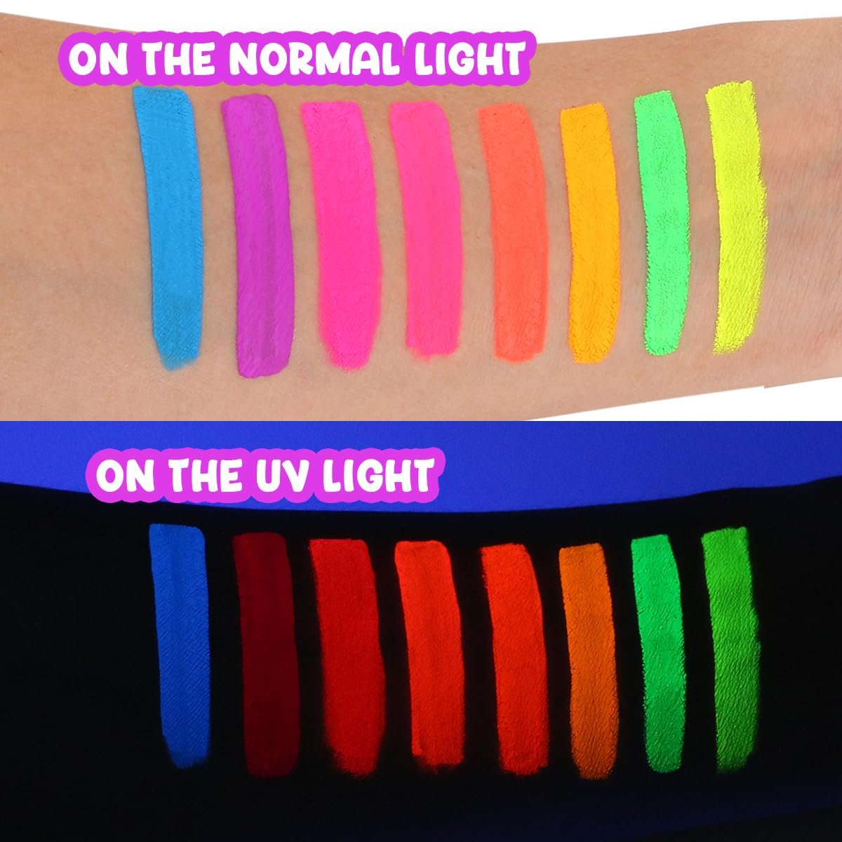 8 Color Glow in the Dark UV Face and Body Paint Palette - Neon Blacklight Water Activated Washable Non-Toxic - görsel 7