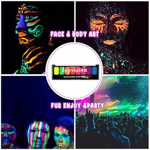 8 Color Glow in the Dark UV Face and Body Paint Palette - Neon Blacklight Water Activated Washable Non-Toxic - görsel 6