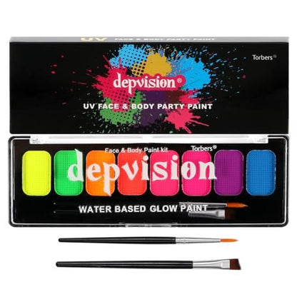 8 Color Glow in the Dark UV Face and Body Paint Palette - Neon Blacklight Water Activated Washable Non-Toxic