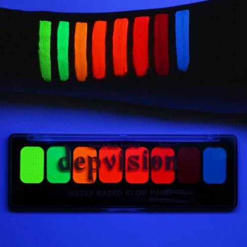 8 Color Glow in the Dark UV Face and Body Paint Palette - Neon Blacklight Water Activated Washable Non-Toxic - görsel 2