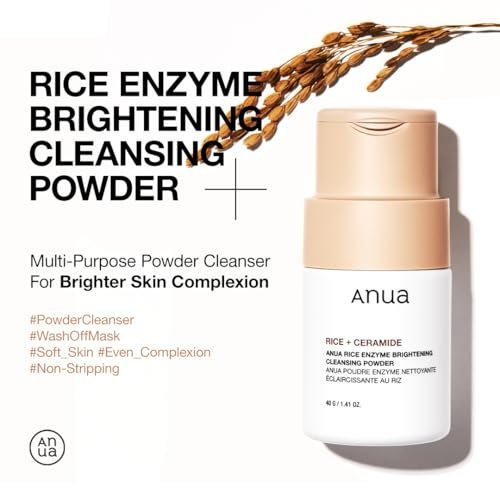 ANUA Rice Enzyme Brightening Cleansing Powder - Gentle Exfoliating Powder-to-Foam Cleanser for Smooth Texture & Clarity, Hydrating Korean Skincare, 1.41 fl.oz Avelisse