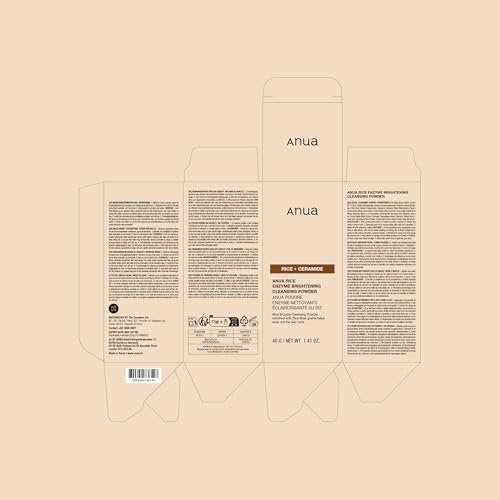 ANUA Rice Enzyme Brightening Cleansing Powder - Gentle Exfoliating Powder-to-Foam Cleanser for Smooth Texture & Clarity, Hydrating Korean Skincare, 1.41 fl.oz Avelisse