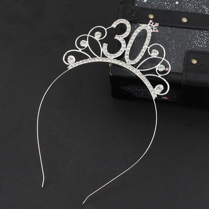 30th Birthday Headbands Tiara - Silver Crown for Women's 30th Birthday Party Hair Accessories