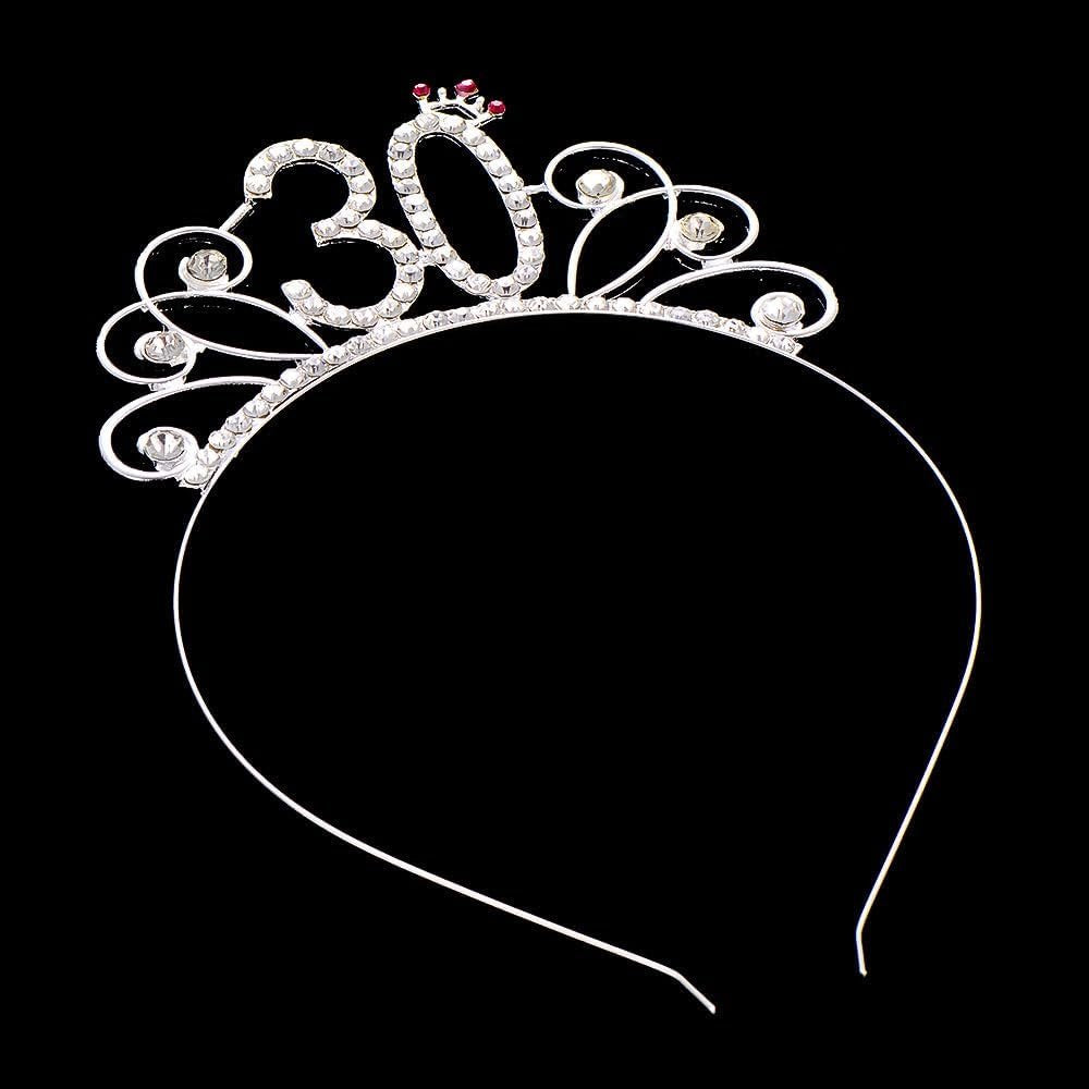 30th Birthday Headbands Tiara - Silver Crown for Women's 30th Birthday Party Hair Accessories - görsel 5