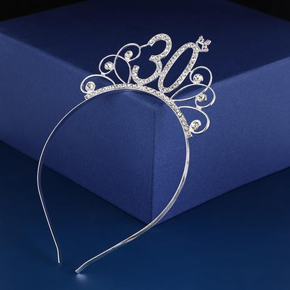 30th Birthday Headbands Tiara - Silver Crown for Women's 30th Birthday Party Hair Accessories