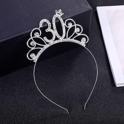 30th Birthday Headbands Tiara - Silver Crown for Women's 30th Birthday Party Hair Accessories