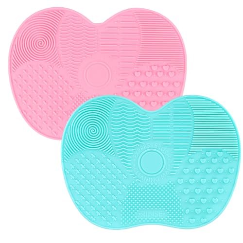 QBXMY7 2-Pack Silicone Makeup Brush Cleaning Mat - Portable Cosmetic Cleaning Pads with Suction Cup for Makeup Brushes (Green/Pink) - görsel 2