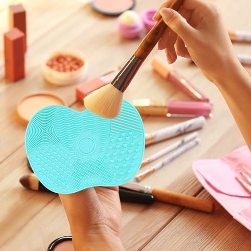 QBXMY7 2-Pack Silicone Makeup Brush Cleaning Mat - Portable Cosmetic Cleaning Pads with Suction Cup for Makeup Brushes (Green/Pink) - görsel 10