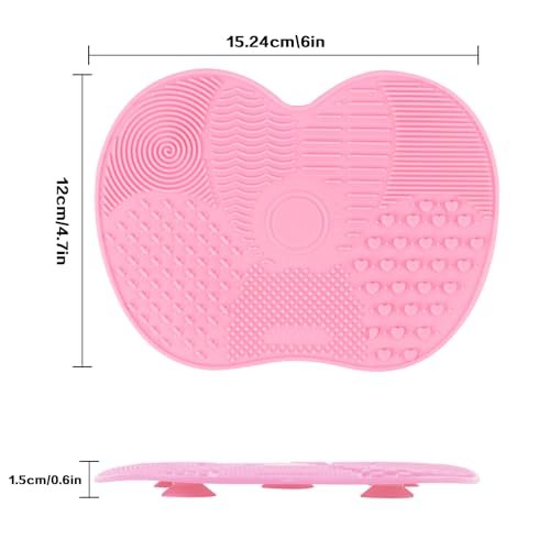 QBXMY7 2-Pack Silicone Makeup Brush Cleaning Mat - Portable Cosmetic Cleaning Pads with Suction Cup for Makeup Brushes (Green/Pink) - görsel 4