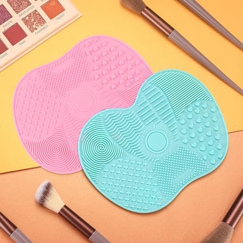 QBXMY7 2-Pack Silicone Makeup Brush Cleaning Mat - Portable Cosmetic Cleaning Pads with Suction Cup for Makeup Brushes (Green/Pink) - görsel 12