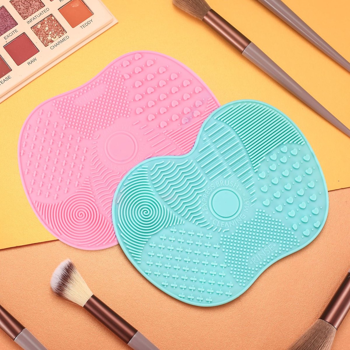 QBXMY7 2-Pack Silicone Makeup Brush Cleaning Mat - Portable Cosmetic Cleaning Pads with Suction Cup for Makeup Brushes (Green/Pink) - görsel 11